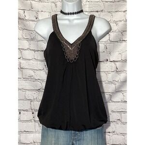 6 Degrees Black Beaded Halter Neck Bubble Hem Tank Top Medium SD10374-CRE